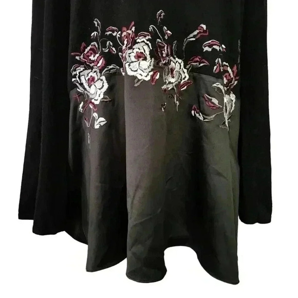 Alfani Black Floral Embroidered Knit Top | Witchy Boho L - Picture 3 of 8